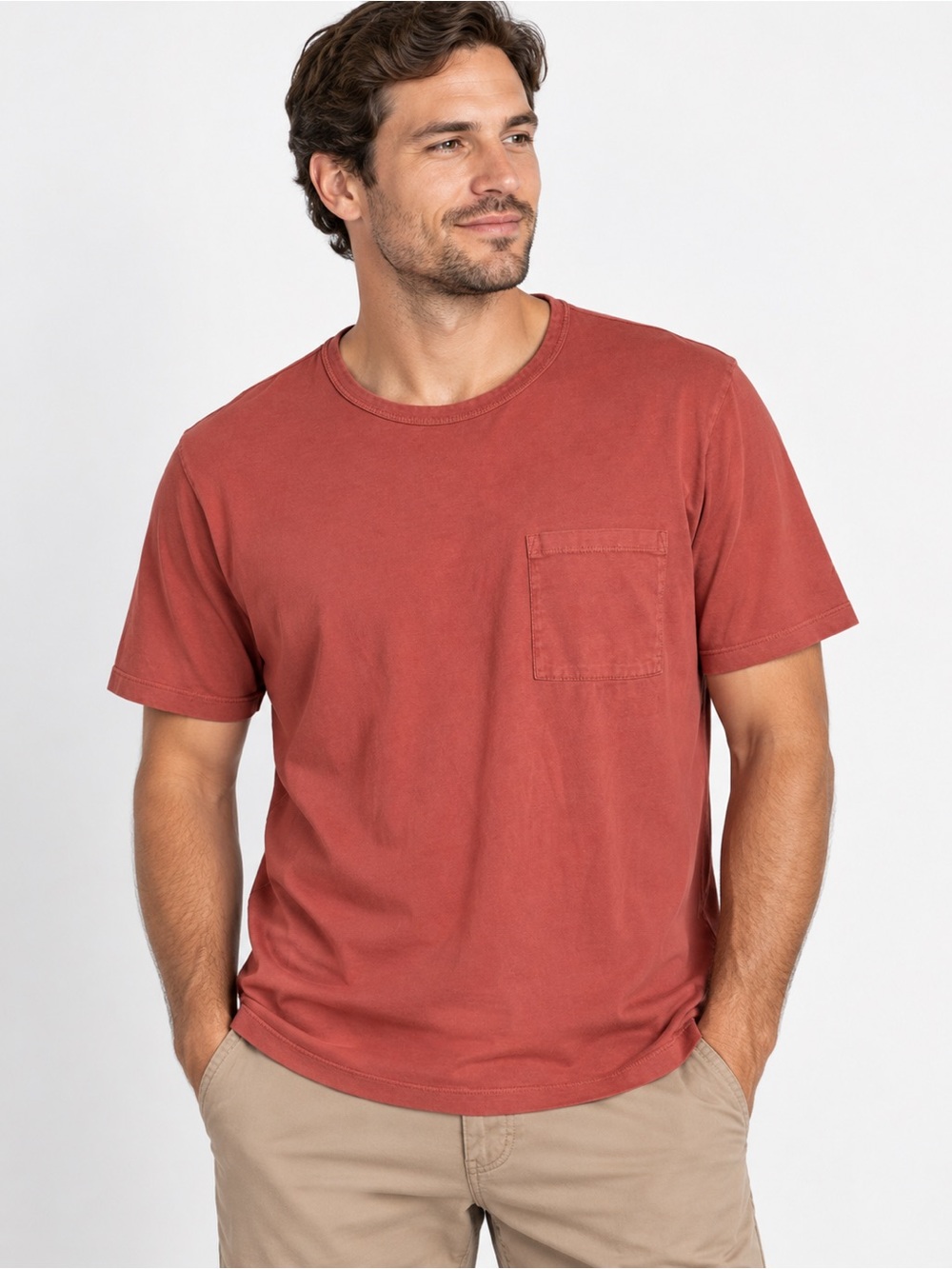 Vince Mens T-Shirt Pocket Crew Neck Short Sleeve Cotton Size L Coral Orange